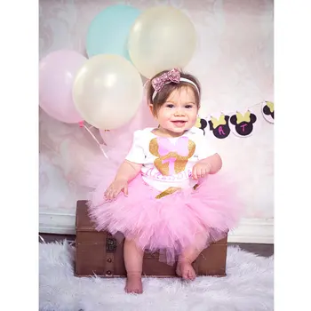 individualizuoti mergina Pelės princesė pirmojo gimtadienio, kūdikio bodysuit onepiece Tutu Suknelė romper Apranga Nustatyti kūdikio dušas šalis dovanos