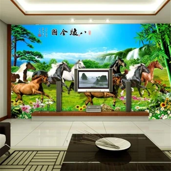 Individualizuotos fono paveikslėlį 3D freskomis kietų sienų tapybos aštuoni arkliai TV fono sienos kambarį miegamojo tapetai, dekoratyvinis dažymas