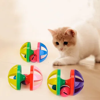 Interaktyvi Katė Bell Ball Tuščiavidurių Žaislų Turas Kamuolys Pet Spalvinga Žaisti Žaislas Su Garso Mažas Bell Plastiko Augintiniai Žaislai Katėms