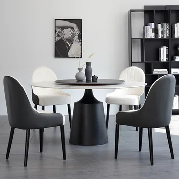 Italijos minimalistinio šviesos prabanga roko plokštė apskritas valgomojo stalas su patefonu dydis, šiuolaikiška ir paprasta high-end namų dinin