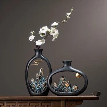 Japonų stiliaus turto vaza senovinių Kinų feng shui vaza biuro kambarį darbastalio apdaila džiovintų gėlių vazos namų dekoro