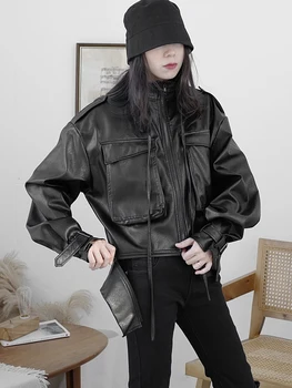 Juodos Spalvos Gotikos Pu Odos Paltai Ir Striukės Moterims Ilgomis Rankovėmis Steampunk Streetwear Korėjos Stiliaus Outwear Feminino Harajuku