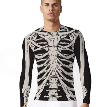 Juokinga 3D Skeletas T Shirt Juoda Balta Karnavalas Helovyno Cosplay Viršūnes ilgomis Rankovėmis Slim Spausdinti Marškinėliai Vyrams Moterims Unisex Drabužiai