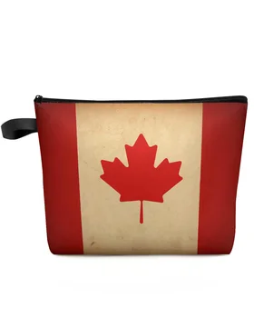 Kanados Vėliava Derliaus Tekstūros Didelės Talpos Kelionės Kosmetikos Krepšys Nešiojamų Makiažas Saugojimo Dėklas Moterų Vandeniui Pieštukas Atveju