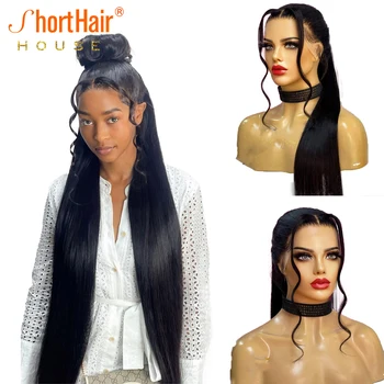 Kaulų Tiesiai Žmogaus Plaukų Perukai Skaidrus 360 Visas Nėriniai Priekinio Perukai Moterims, Brazilijos PrePlucked Ilgus Plaukus Surišti Į Arklio Plaukus