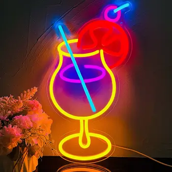 Kokteilių Taurė Neoninis Ženklas USB Powered už Pub, Restoranas, Dekoras, LED Neon Light Pritemdomi Šalies Žmogus Urvas Sienos Menas