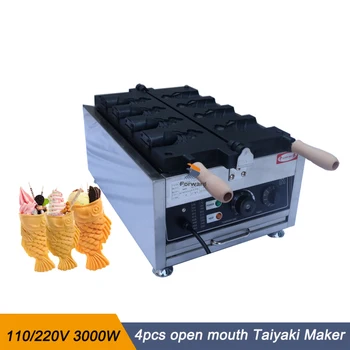 Komercinės 4pcs Burna Taiyaki Ice Cream Maker Elektros 110/220V Japonijos Žuvų Kūgio Baker Non-stick PanWaffle Formavimo Mašina