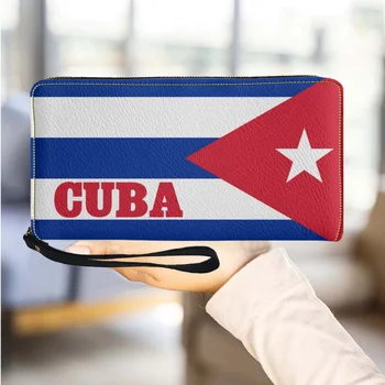 Kubos Vėliava Modelį, Dizainą, Prabangos Moterų Piniginės Ponios Piniginė su Užtrauktuku Atsitiktinis Ilgai Kortelės Turėtojas PU Odos Moteriška Sankabos Piniginės