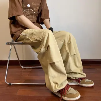 laisvas tiesiai pločio kojų baggy pants vyriškos tendencija ruffian išvaizdus, universalus originalus vibe kelnes japonijos streetwear 2023