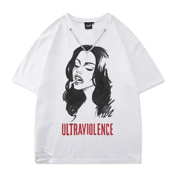 Lana Del Rey T-shirt Hip-Hop Vintage Mados Unisex Kietas Grandinės Marškinėliai Negabaritinių O-Kaklo T-shirt Marškinėliai Medvilnės trumpomis Rankovėmis