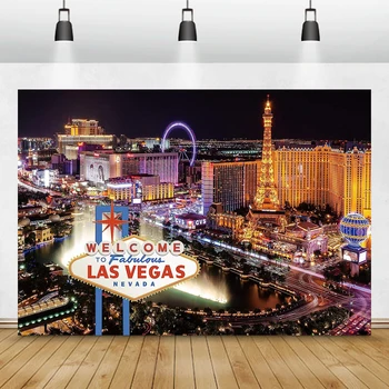 Las Vegase Reklama Dekoracijos Temą Fone 7x5 Kojų Poliesteris Kazino Naktį Billboard Garsaus Miesto Fotografija fotosesiją