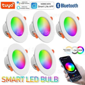 LED Downlight 10W Tuya WiFi Lubų Šviesos RGB Pritemdomi Įleidžiamas Led Spot Lempos RGB+CW+WW Smart Lempos Dirbti Su Alexa 
