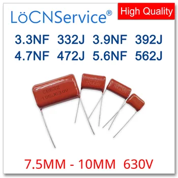 LoCNService 1000PCS 630V 7.5 MM, 10MM 3.3 NF 3.9 NF 4.7 NF 5.6 NF 332J 392J 472J 562J CBB Plėvelė iš Polipropileno Kondensatorius Aukštos Kokybės