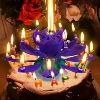 Lotus Žvakių Kietojo Parafino Spalvinga Gėlių Formos, Plokščiu Dugnu Sukasi Elektroninė Žvakė Gimtadienio Tortas Muzikos Žvakės Šalis