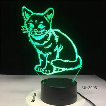 Lovely Cat 3D Naktį Lempa 7 Spalvų Keitimas Touch 