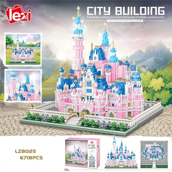 LZ8025 Architektūros Pramogų Parkas, Rožinė Princesė Pilis, 3D Modelį 6718pcs Mini Diamond Blokų, Plytų Pastatas Žaislas Vaikams