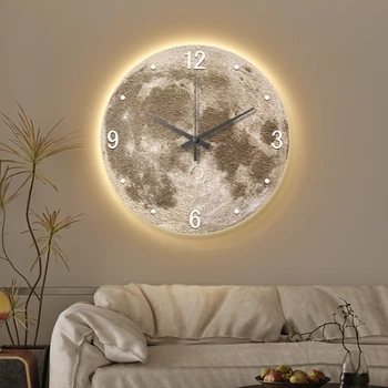 Modernios šviesos prabangus laikrodis kabo tapybos gyvenimo kambario sienos kabo high-end mėnulis apdailos laikrodis namų kūrybos laikrodis sieninis žibintas