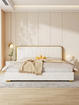 Modernus minimalistinis odos saugojimo lova, šviesos prabangūs miegamojo, grietinėlė stiliaus dvigule lova, oro slėgio ir aukštos lauke lova