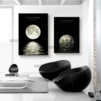 Mėnulio Atspindys Drobės, Paveikslai, Interjero Spaudinių Juoda ir Balta Modernios Sienos Meno Plakatai Kambarį Namų Dekoro Nuotraukos