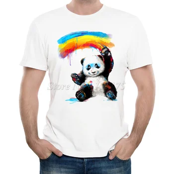 Nauja siunta 2019 Vyrų Mados Vaivorykštė Panda Atspausdinta Marškinėliai Cool Vasaros Viršūnes Aukštos Kokybės Atsitiktinis Tee