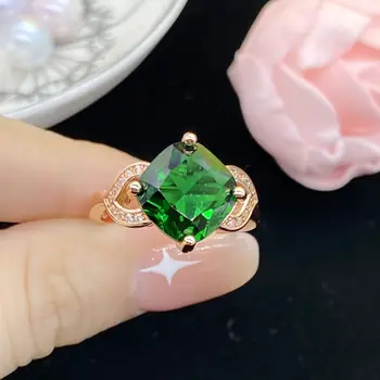 Naujas Mados Temperamentas Aikštėje Deimantų Imitacija Smaragdas Spalvinga Lobis Atidaryti Žiedas Moteris