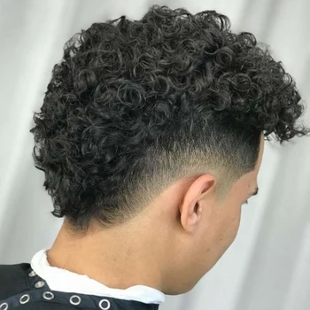 Naujas Toupee Žmogui Europen Žmogaus Plaukų Pakeitimo Sistemų Vyrų Hairpiece 20mm Curl V linijos PU Mens Perukas