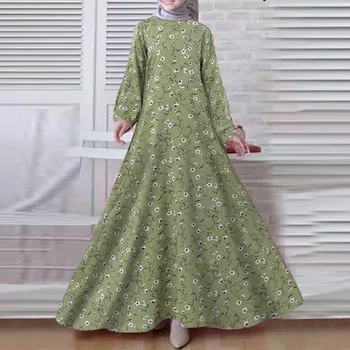 Negabaritinių Moterų Musulmonų Suknelė Sundress Elegantiškas Spausdinti Suknelės Femme Skraiste Atsitiktinis ilgomis Rankovėmis Maxi Vesitdos Dubajus Abaja Kaftan Islamas