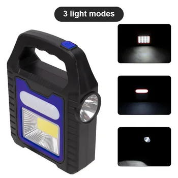 Nešiojamas Saulės Žibintų COB LED Darbo Lempa Vandeniui Pagalbos Dėmesio centre USB Įkrovimo Handlamp Lauko Pėsčiųjų, Kempingas