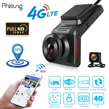 Nešiojamų Phisung K18 FHD 1080P 4G WiFi Dashcam su GPS Brūkšnys Kamera su galinio vaizdo Kamera galinio vaizdo Veidrodis Tachografo Atvirkštinį
