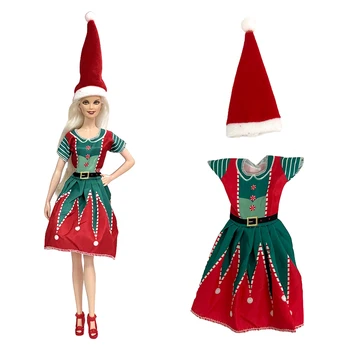 NK Naujas 1 Set Kalėdų Dress+Skrybėlių Mados Drabužius Barbie Lėlės Kalėdų Šalis Cosplay Apranga Mergina 1/6 Lėlės Padažu Žaislai