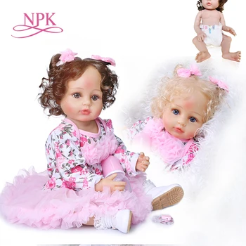 NPK 55CM originalus naujas dizainas vertus įsišaknijusi garbanotas plaukų tikroviška nekilnojamojo touch reborn baby girl lėlės bamblys viso kūno minkšto silikono