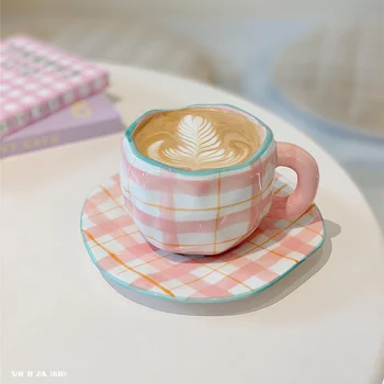 Nustatyti Rožinė Kelionės Kavos Puodelio Espresso Merginos Daugkartinio Naudojimo Lėkštė Dizaino Kavos Puodelio Krašto Mielas Latte Kinijos Taza De Kavinė Apdaila
