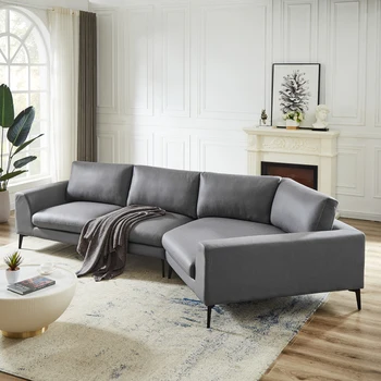 Oro Odinis Kampas, kurių skerspjūvio Sofa su metalinėmis kojelėmis, didžiulis kampe pleišto dizaino, Šiuolaikinės anglų Rankos Sofa kambarį, Pilka