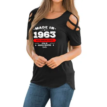 Pagamintas 1963 metais Dar originalus 60 Spausdinti Marškinėlius Moterų 60 Gimtadienio Dovana Kryžiaus Off Peties Atsitiktinis Marškinėliai Moterims Femme Viršūnės