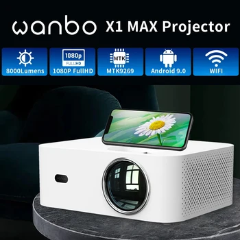Pasaulio Wanbo X1 Max Projektorius Android 9.0 Wifi Telefonas 4K Full Hd 1080P 8000 Liumenų Led Mini Nešiojamasis Projektorius, Namų Biuras