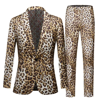 Pavasario Aukštos Kokybės, Leopardas spausdinimui Vestuvių Kostiumai vyriški Laisvalaikio vyriški Suknelė Tinka Verslo Kostiumai, Sportiniai švarkai (bleizeriai) Dviejų dalių komplektas kailis+Kelnės