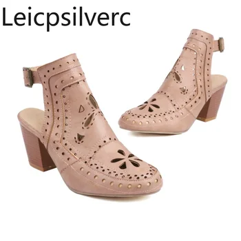 Pavasarį ir vasarą Naujo stiliaus mados Storas kulnas Moterų sandalai Gėlių Tuščiaviduriai iš Saldaus Romos Moterų Batai aukštos 7cm dydžio 34-48