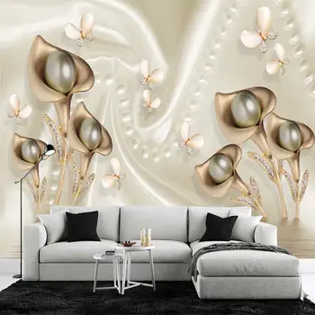 Perlas gėlių pearl lipdukas tapetai, gyvenamasis kambarys, individualų lipnios tapetai, freskos, prabangių namų puošybai