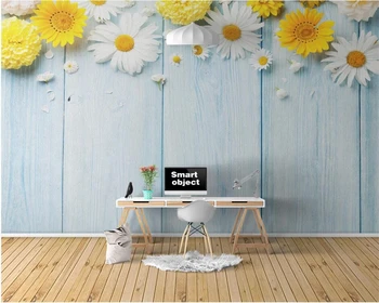 Pritaikyti tapetai, 3d chrizantemų medienos grūdų paprasto fono sienos обои kambarį cafe hotel apdailos dažymo фотообои