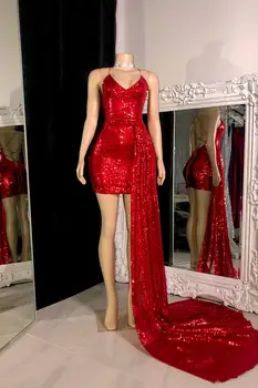 Raudona Vakaro Suknelės Blizgučiais Bling Blizgančių Trumpą Mini Tiesiai Teka Oficialią Šalies Prom Chalatai ypatinga Proga-Suknelė