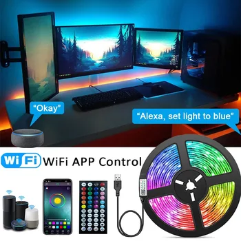 RGB LED Šviesos Juostelės Smart WIFI/Balso/Bluetooth/APP/Nuotolinio Valdymo SMD5050 30leds/m USB DC5V Miegamasis, Žaidimų Kambarys Aplinkos Puošimas Lempos