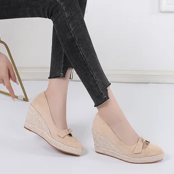 RYAMAG Naujas dizainas kaip princai stiliaus moterų pleištas espadrilles bateliai smailiomis kojų siurbliai, aukštakulniai platformos office lady batus