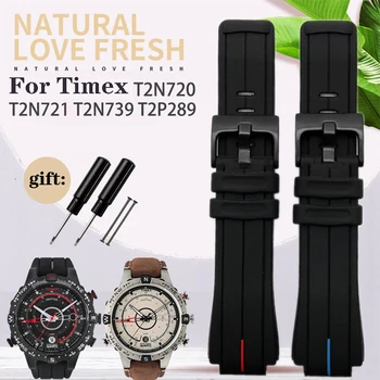 Silikono watchband už Timex T2N720 T2N721 TW2T76300 Apyrankė atsparus vandeniui Gumos apyrankės Išlenktos sąsaja 24*16mm Laikrodžių dirželiai