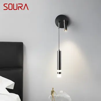 SOURA Šiuolaikinės Juoda Vario Bedsid Šviesos diodų (LED) Tiesiog Kūrybos Žalvario Sienos Lempos Namų Gyvenamasis Kambarys