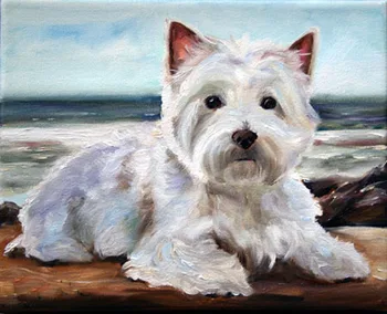 TOP dog meno tapybos--Vakarų Škotijos Baltųjų Terjerų šunų NAFTOS tapyba---100% handpainted meno -- priimti užsakymą šuo tapyba