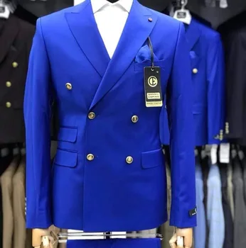 TPSAADE Nauja, vyriški Royal Blue Slim Fit 2 vnt Mados Kostiumą Dvigubai Breated Tuxedos Vestuvių Kostiumas, Švarkas (Striukė+Ziajać)