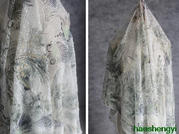 Trimatis tuščiaviduriai spausdinti megztų gėlių nėrinių tinklinio audinio drabužis