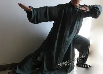 unisex tamsiai žalia Lino INDIVIDUALŲ kung fu kovos menų kostiumai taiji drabužių rinkiniai chi uniformas Wudang daoizmas skraiste 3pcs