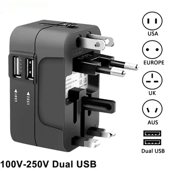 Universalus Kelionių Adapteris, Multi-pin Plug Dual USB Maitinimo Lizdo Įkroviklis Konverteris ES MUS UK AS Plug Galima