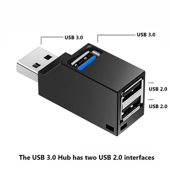 USB 3.0 HUB Adapteris Extender Mini Splitter, 3 Langelyje Uostų PC Nešiojamas kompiuteris Macbook Mobilusis Telefonas, Didelės Spartos U Diskų Skaitytuvą, skirtą 